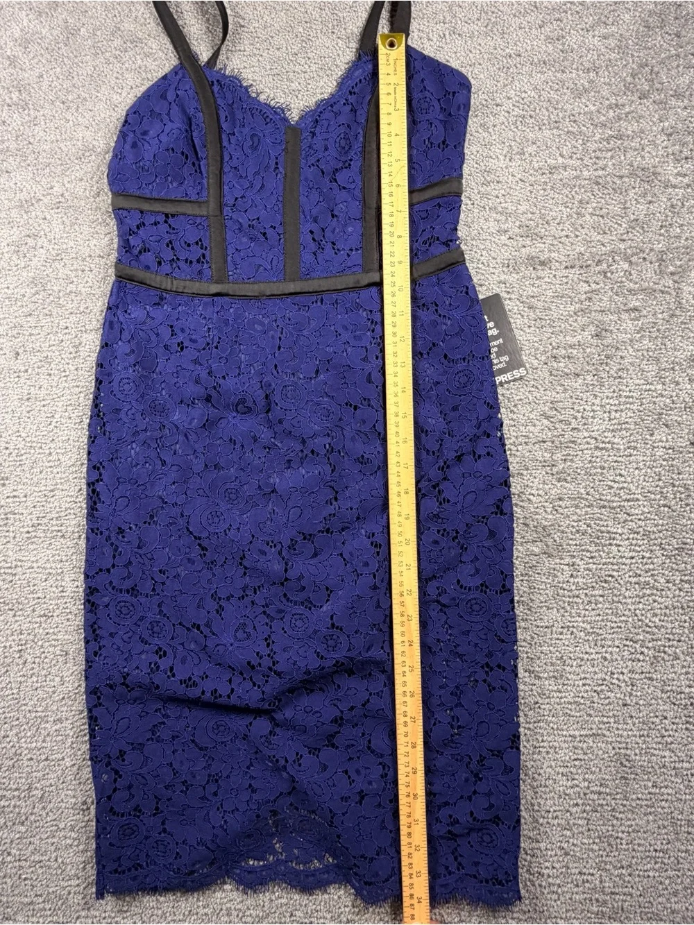 Express Dress Womens Sz 6 Small Blue Lace Black Trim Midi Bustier V Neck Evening - Picture 8 of 10
